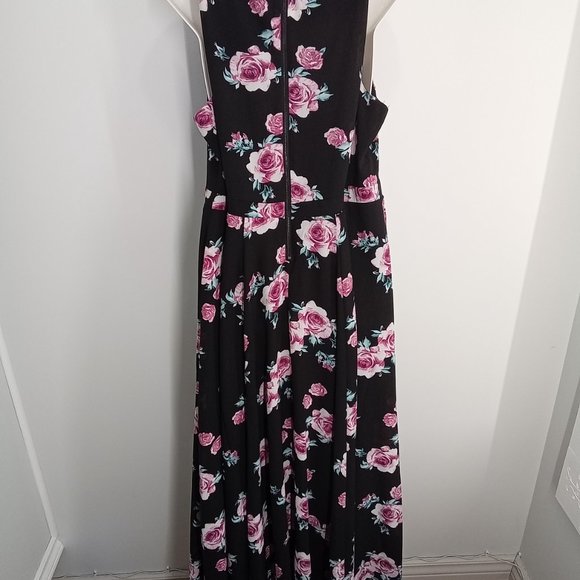 TORRID full length black dress with pink floral - Picture 2 of 2